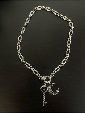 Sterling Silver Large Wheel Clasp Charm Holder Chain Necklace